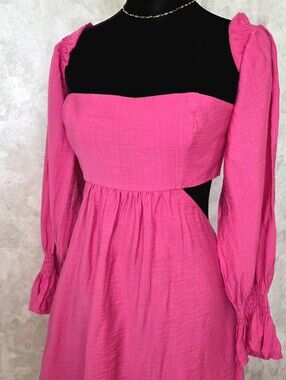 Seven Wonders Hot Pink Cutout Mini Dress Puff Sleeve Open Back Flowy